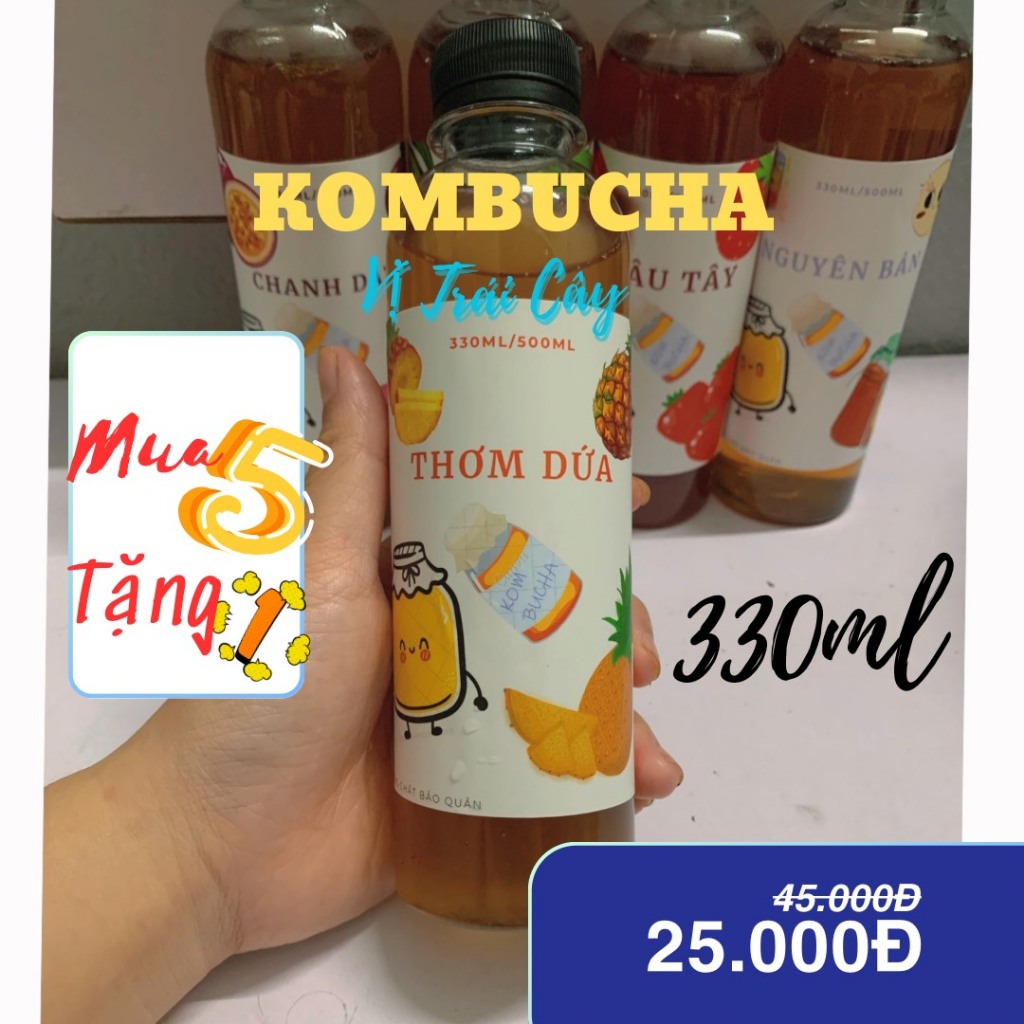 TRÀ KOMBUCHA VỊ THƠM DỨA, TRÀ TRÁI CÂY LÊN MEN, TRÀ KOMBUCHA 500ML/330ML