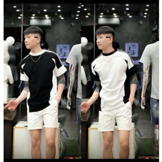 áo phông nam cổ tròn phối hai màu đen trắng mẫu boy phố hot mã 09