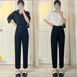  Quần baggy vải đi học làm công sở cạp cao màu Đen dáng quần tây nữ lưng cao học sinh đi học vải dày co giãn nhẹ có đai 