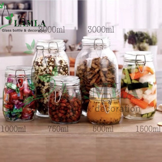 Hũ Lọ Thủy Tinh Tròn-Vuông Nắp Cài Khóa Inox Lọ Thuỷ Tinh Đựng Gia Vị Các Loại Đồ Ăn Lên Men 500ML