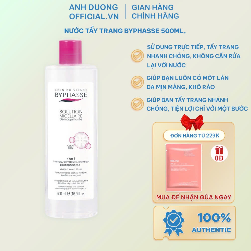 Nước Tẩy Trang Byphasse 500ml,Tẩy Trang Byphasse Làm Sạch Sâu Dành Cho Mọi Loại Da Và Da Dầu