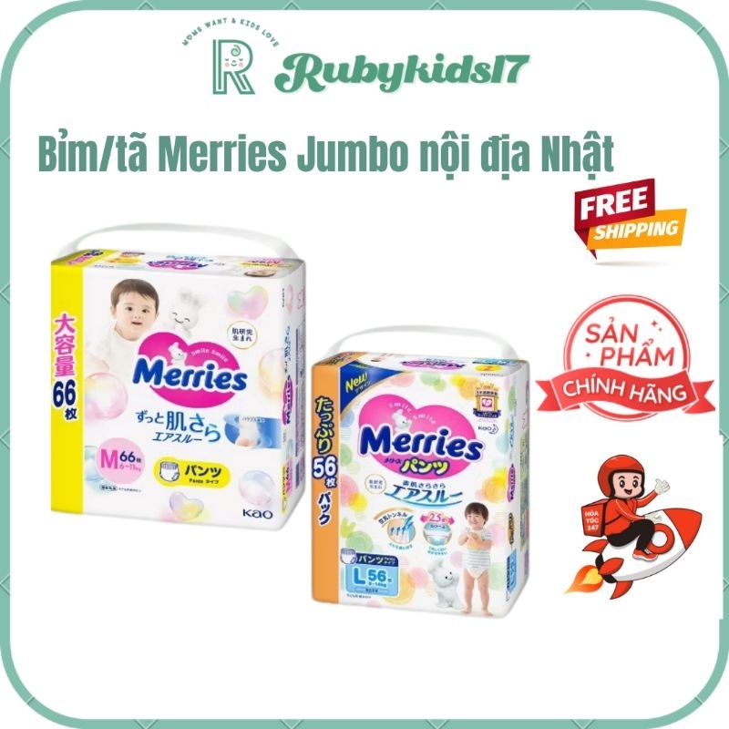 Tã dán/Bỉm Merries nội địa Nhật đủ size