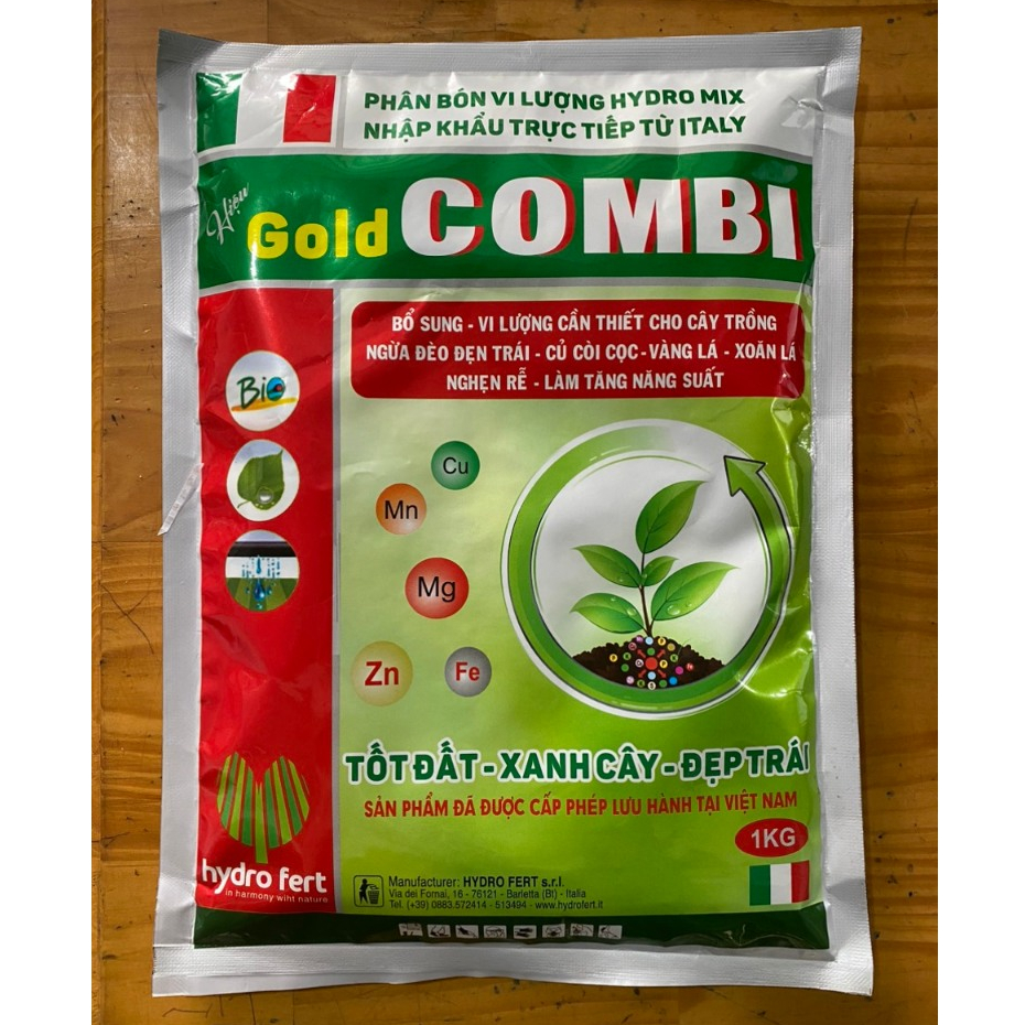 Phân bón Trung Vi lượng cao cấp Hydro Mix hiệu Gold Combi gói 1 kg nhập khẩu ITALY