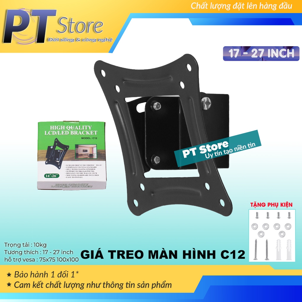 Giá Treo Màn Hình 17 - 27 Model C12   - Tùy Chỉnh Góc Nghiêng Xuống 10 Độ   / Cách Tường 3,5 Cm
