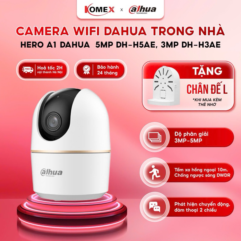 Camera Wifi quay quét trong nhà Hero A1 DAHUA 5MP DH-H5AE, 3MP DH-H3AE Bảo Hành Chính Hãng 24 Tháng