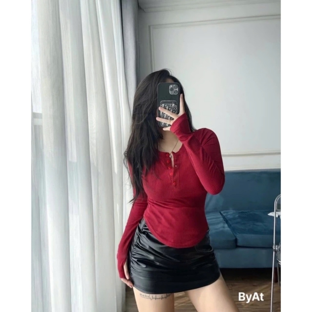 Áo Thun Nữ Tay Dài Cổ V Cài Nút Thun Tăm Co Giãn Bigsize 55–85kg Tôn Dáng AT24 – 2KJeans | BigBuy360 - bigbuy360.vn
