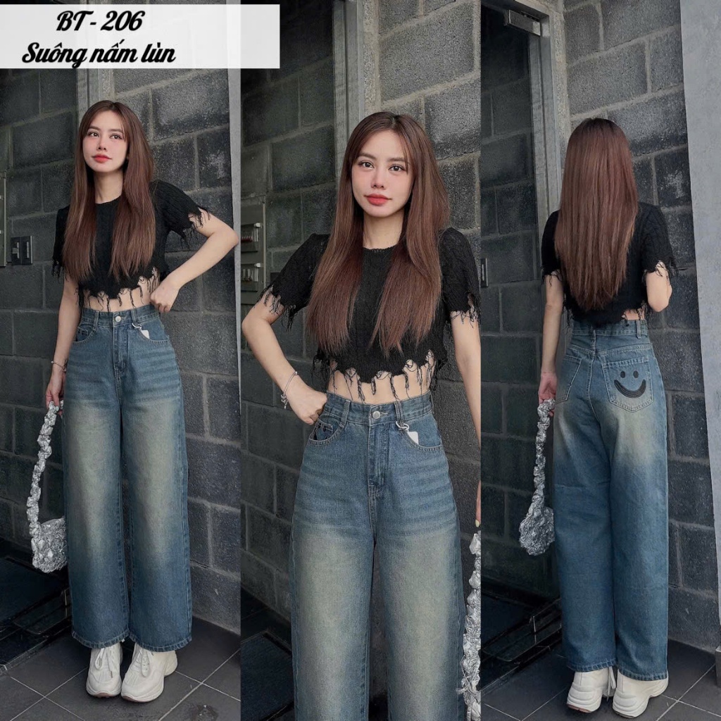  Quần Suông Nữ Nấm Lùn Cạp Cao Có Thêu Hình Mặt Cười Dễ Thương Lanvyshop MS 206 