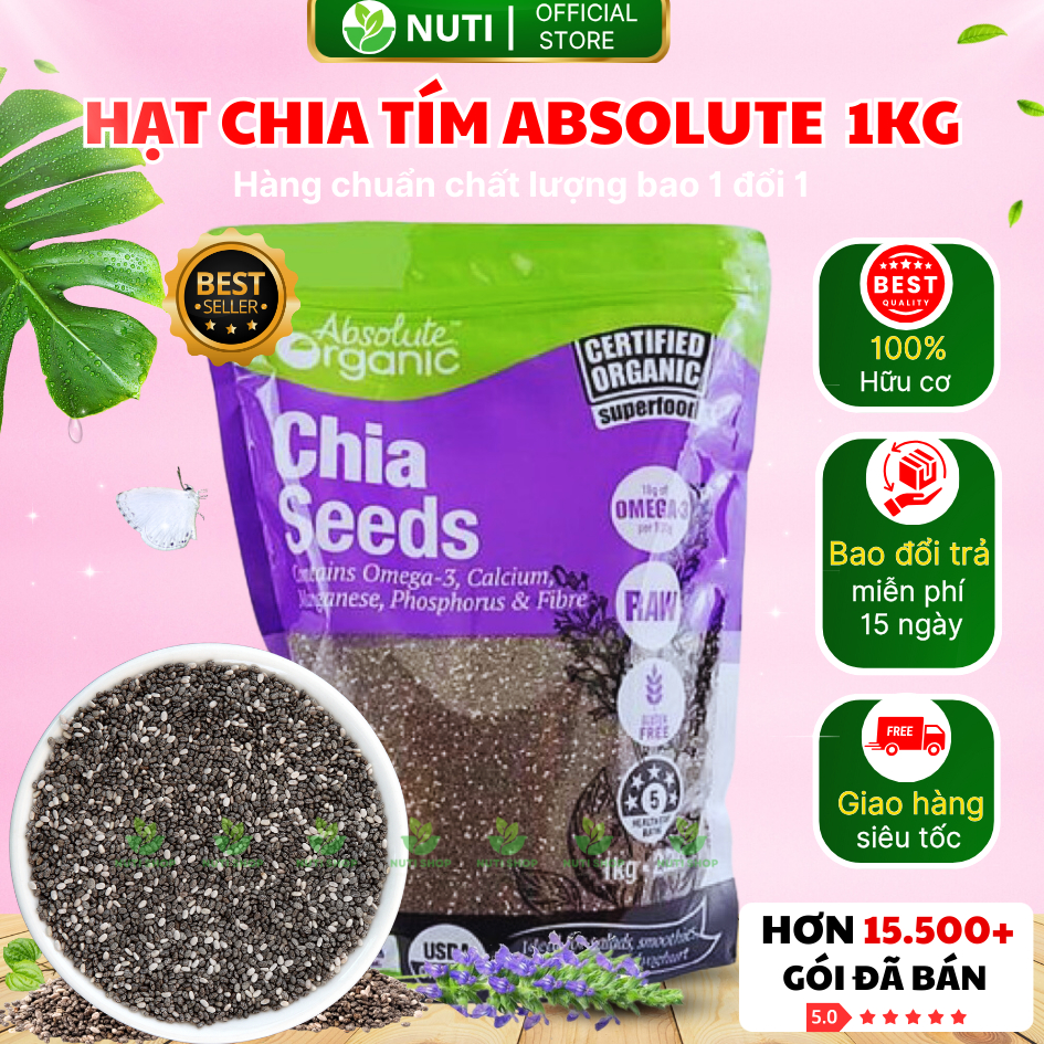 [HÀNG CHUẨN ÚC] Hạt Chia Úc Hữu Cơ Nhập Khẩu Absolute Organic Gói 1KG Sạch Đều Đẹp Eatclean Detox Th