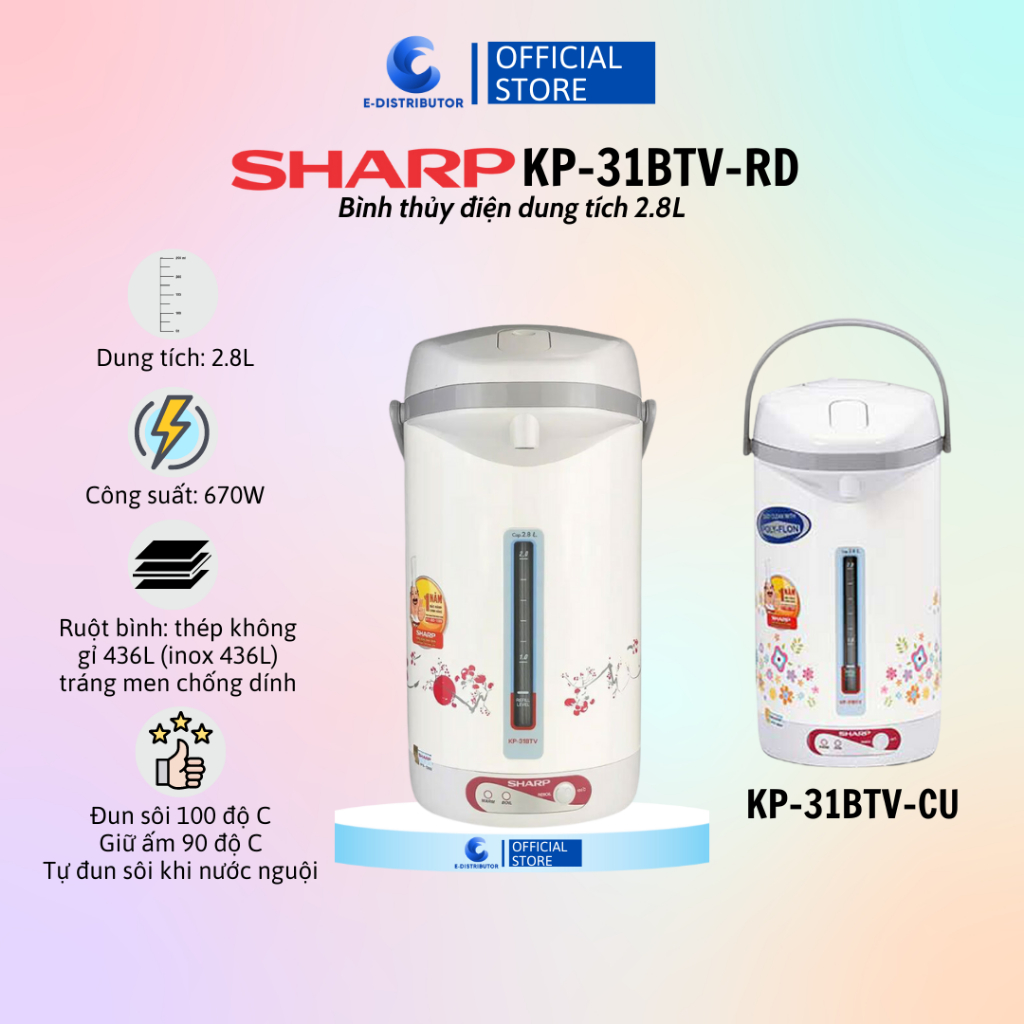[HỎA TỐC] Bình Thủy Điện Sharp KP-31BTV-RD/CU (Dung tích 2.8L) - Hàng Chính Hãng