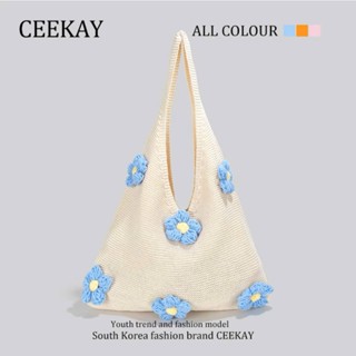 Túi Xách Ceekay Chính Hãng - Túi Đeo Tote Vải Dệt Thủ Công Phối Bông Hoa Len Nhẹ Nhàng Năng Động Trẻ Trung