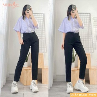 Quần tây baggy đi học nữ cạp có đai lưng cao màu đen dáng dài - Quần vải công sở Vitex dày dặn phối áo sơ mi đi học làm