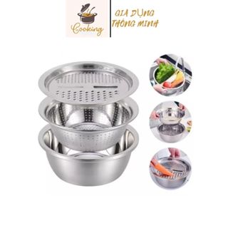 Bộ rổ và chậu inox kèm mâm nạo và gọt vỏ rau, củ, quả 3 trong 1 đa năng, tiện dụng, tiết kiệm