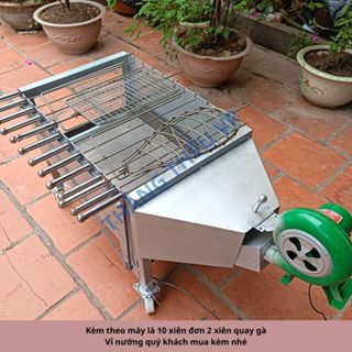 Máy nướng thịt chả gà vịt bếp nướng than hoa quay tự động 10 xiên gắn quạt tặng 10 xiên đơn 2 xiên 3