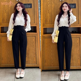 Quần tây nữ lưng cao đi học làm công sở khóa sau dáng quần baggy vải nữ cạp cao công sở học sinh đi học phối sơ áo sơ mi