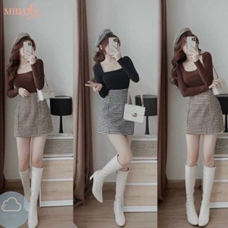  Chân váy dạ chữ A ngắn kẻ sọc đen trắng cạp cao có lót trong dáng chân váy caro ngắn lưng cao công sở đi biển học hẹn hò 