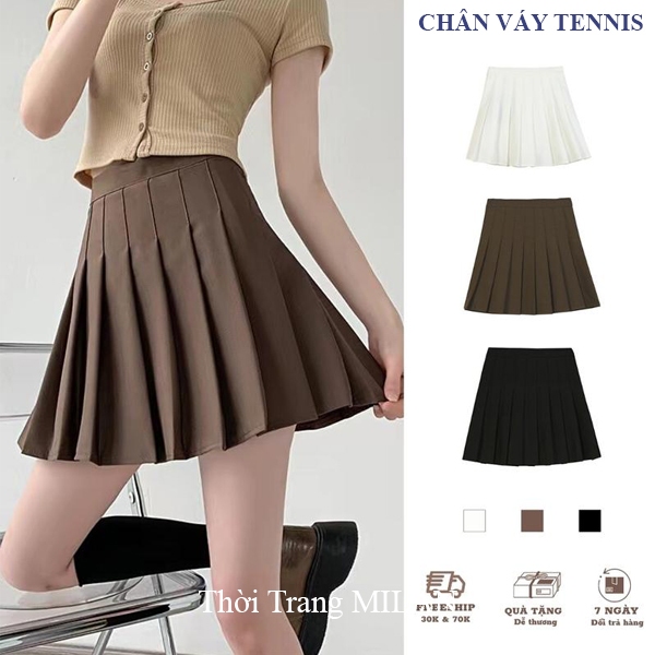 (CÓ TÚI)Chân váy Tennis xếp ly cạp cao Nâu Đen M219 có quần lót trong dáng chân váy xếp li ngắn xòe 