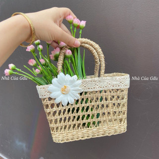 Giỏ cói đan size nhỏ siêu xinh ( ảnh thật )