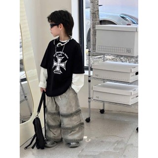 Bộ áo thun dài tay in hình kèm quần Jean suông mềm JINbaby cho bé trai từ 9 - 32kg Kaki