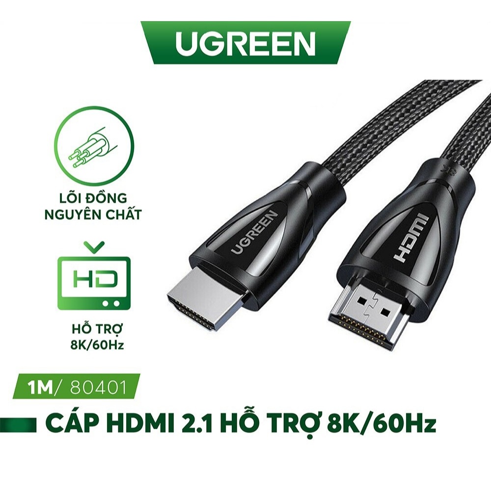 Cáp HDMI 2.1 Ugreen Dài 1m Ultra HD 8K @ 60Hz Ugreen 80401- Hàng chính hãng