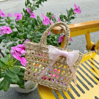 Giỏ cói đan size nhỏ siêu xinh ( ảnh thật )
