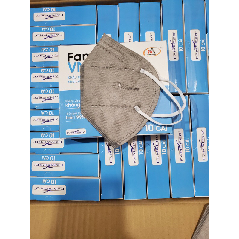 ✅ Hộp 10 cái khẩu trang y tế N95 , VN95 Famapro  Nam Anh 4 lớp màu xám