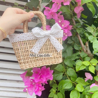 Giỏ cói đan size nhỏ siêu xinh ( ảnh thật )