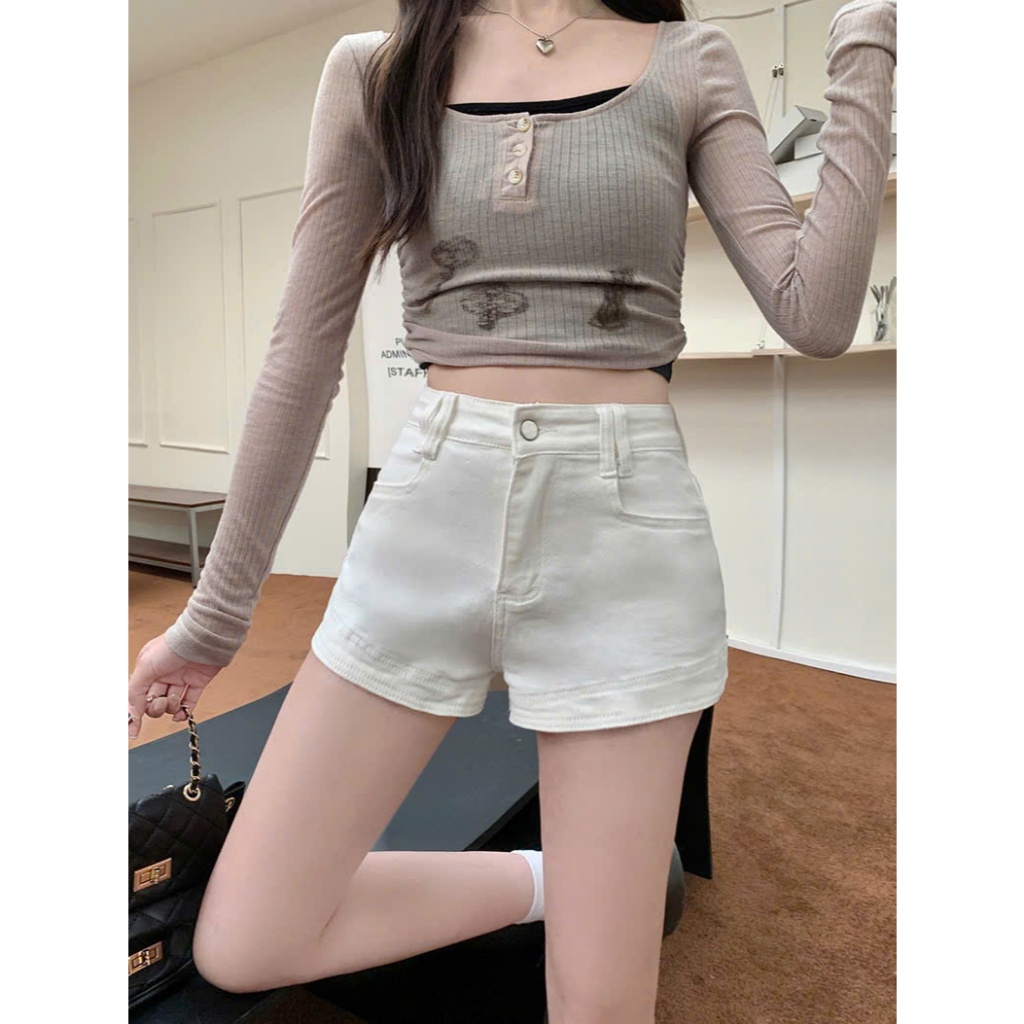 Quần Short Jean Nữ Form Chữ A Bigsize 55–85kg Lưng Cao Trơn Che Đùi (Trắng/Đen) MS1088 – 2KJeans | BigBuy360 - bigbuy360.vn