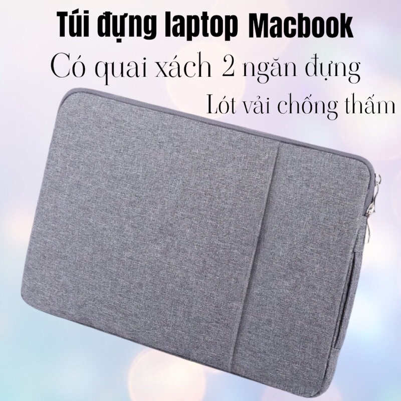 Túi chống sốc đựng laptop túi xách MacBook có quai 2 ngăn màu xám chống nước 13inch 14inch 15.6inch nam nữ