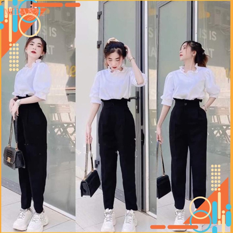 Quần baggy cạp bèo cao xếp ly M665 dáng quần tây nữ vải tuyết mưa dày cho học sinh đi làm công sở mặc áo sơ mi cách điệu