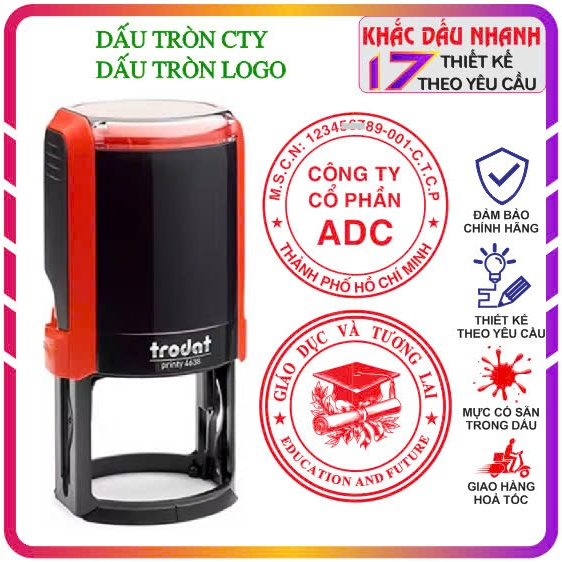 Khắc dấu tròn theo yêu cầu , dấu tròn công ty, doanh nghiệp, logo ( con dấu chính hãng Trodat Printy