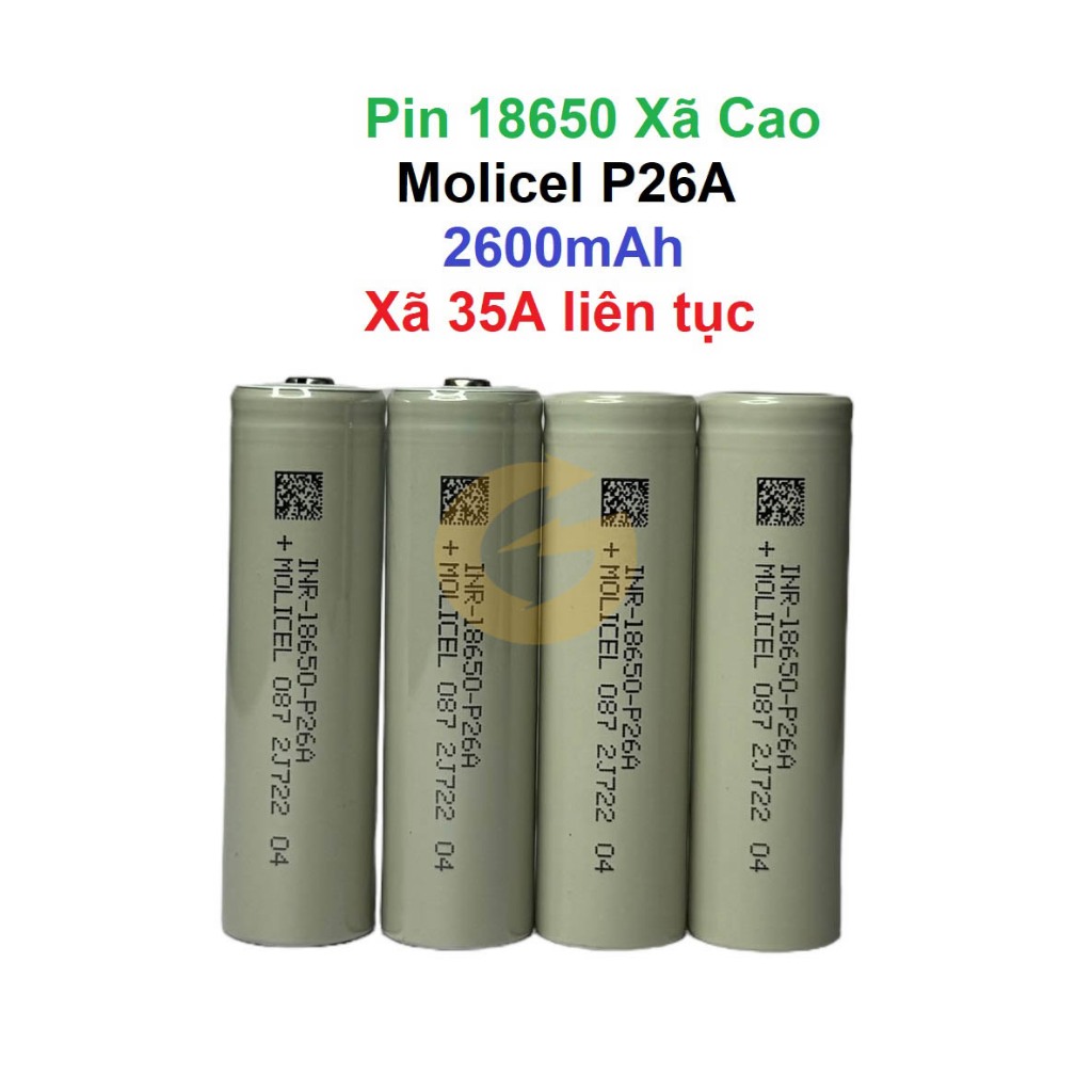 [P46] Pin xả cao 18650 Molicel INR P26A xả 35A liên tục 2600mAh chuyên thiết bị cần xả cao