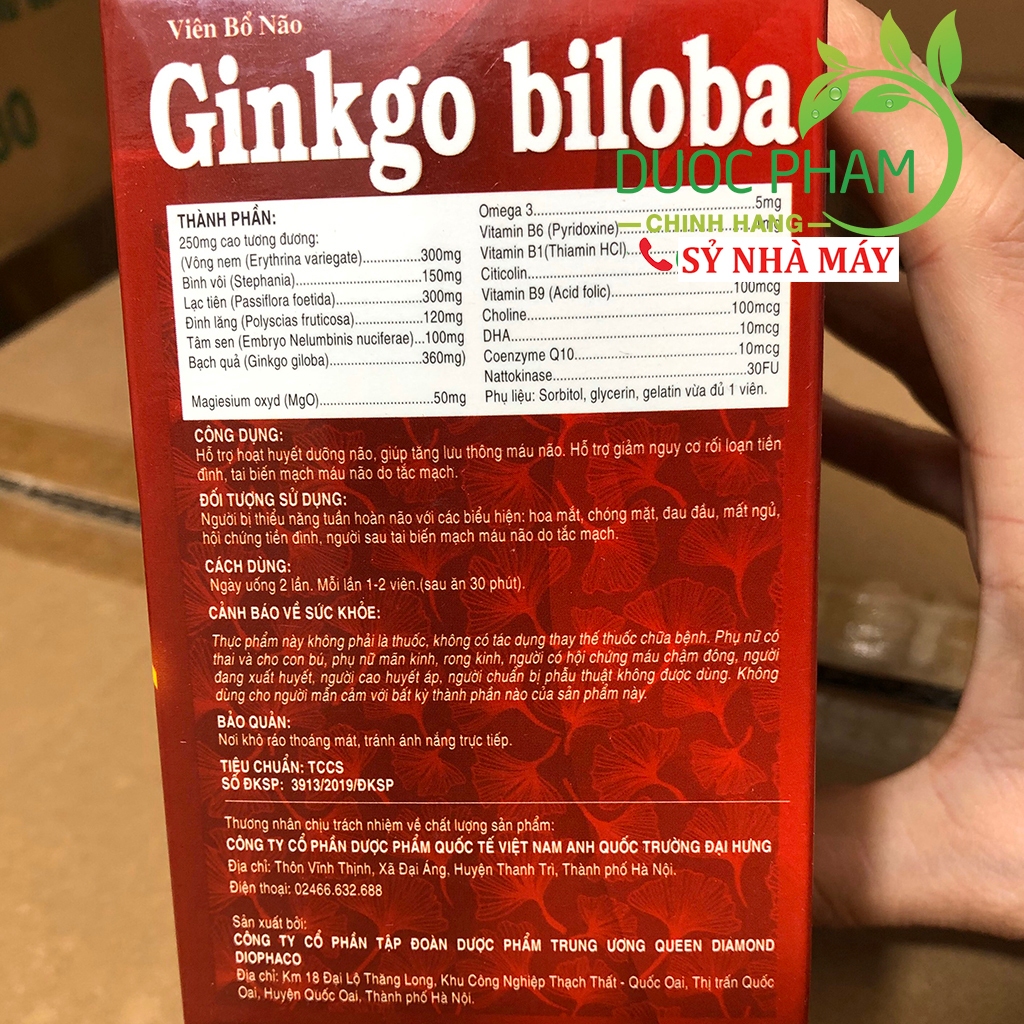 Viên bổ não Ginkgo biloba Lạc Tiên giúp hoạt huyết dưỡng não - an thần ngủ ngon  ( hộp 100 viên)