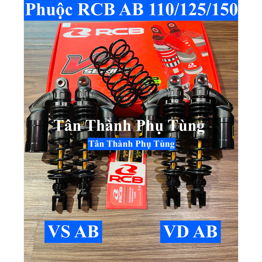 Phuộc RCB VS, VD Air Blade AB 110/125/150 Đen Ty Vàng chính hãng- 320mm. Bảo hành 1 năm