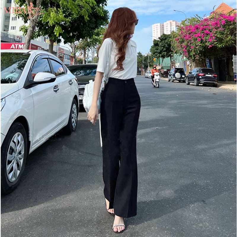 Quần ống loe cạp cao 1 nút cài M616 tôn dáng màu Đen - Quần tây ống loe lưng cao vải Vitex dày đi học công sở | BigBuy360 - bigbuy360.vn