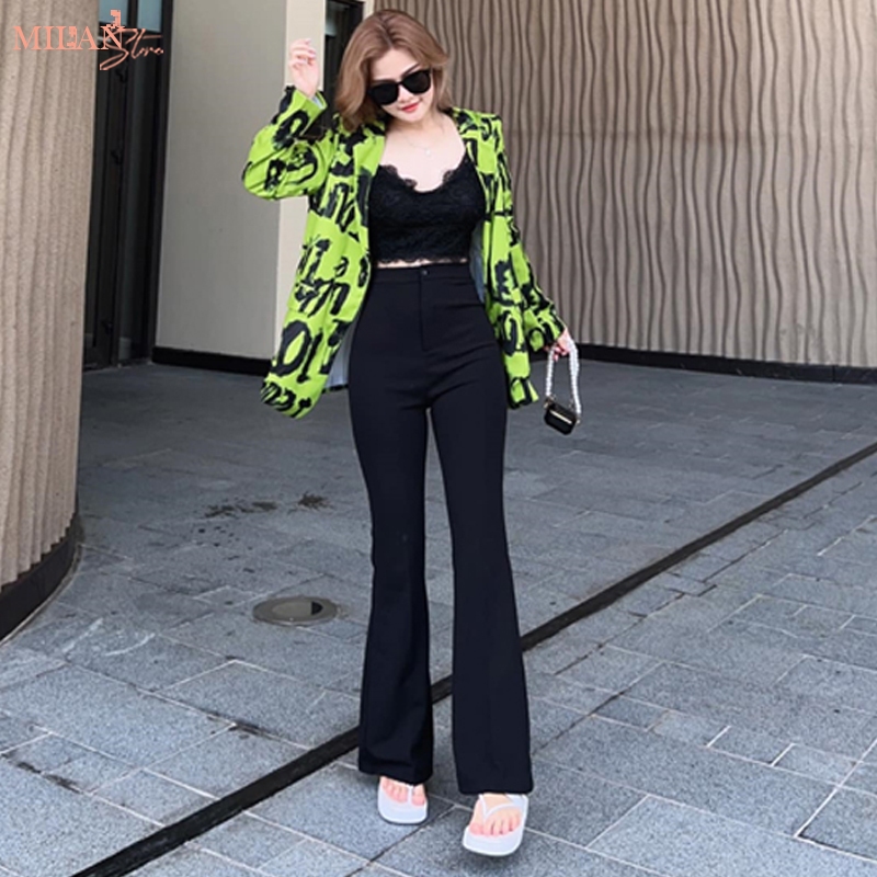 Quần ống loe cạp cao 1 nút cài M616 tôn dáng màu Đen - Quần tây ống loe lưng cao vải Vitex dày đi học công sở | BigBuy360 - bigbuy360.vn