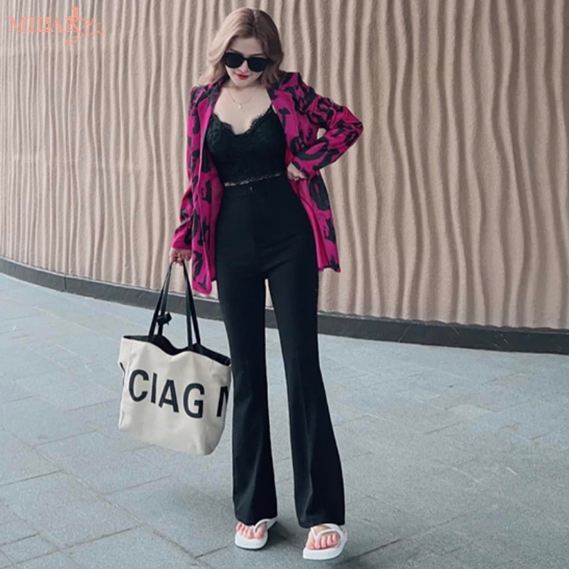 Quần ống loe cạp cao 1 nút cài M616 tôn dáng màu Đen - Quần tây ống loe lưng cao vải Vitex dày đi học công sở | BigBuy360 - bigbuy360.vn