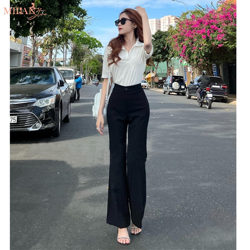 Quần ống loe cạp cao 1 nút cài M616 tôn dáng màu Đen - Quần tây ống loe lưng cao vải Vitex dày đi học công sở | BigBuy360 - bigbuy360.vn