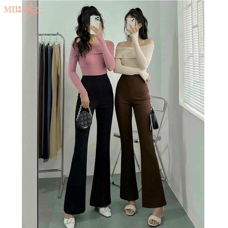 Quần ống loe cạp cao 2 cúc tôn dáng M670 chất vải tuyết mưa dày co giãn nhẹ - Quần tây ống loe công sở đi học đẹp | BigBuy360 - bigbuy360.vn