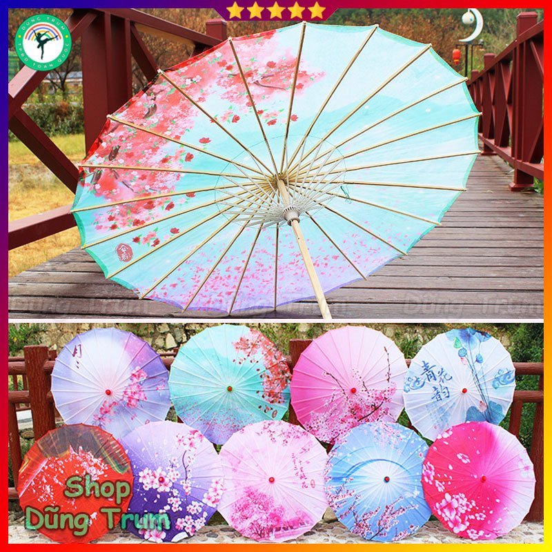 Ô Cổ Trang vải lụa đường kính 82cm họa tiết sắc nét dùng trang trí biểu diễn