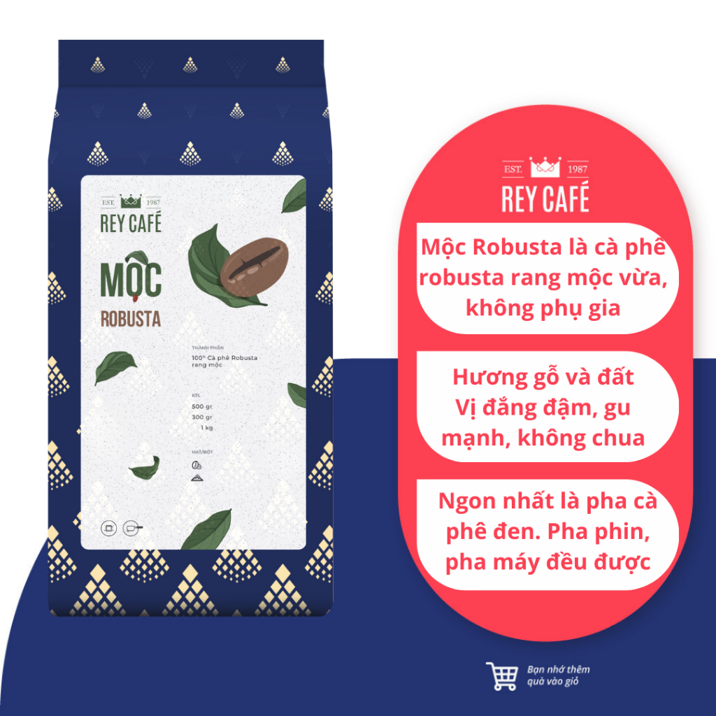 Cà phê Mộc Robusta - Pha Phin - Pha Máy - Cold Brew - Coffee Nguyên chất rang mộc Rey Cafe