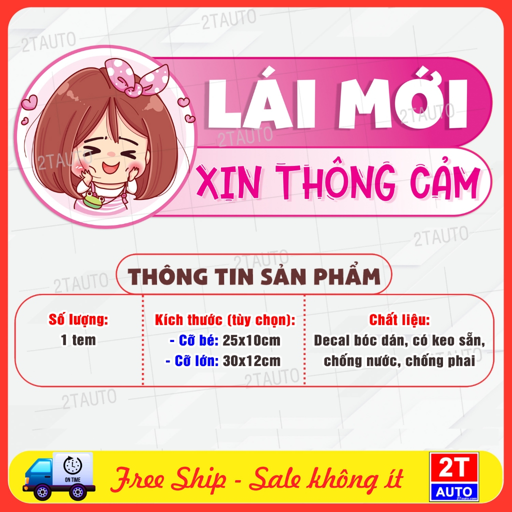 (CỠ LỚN-MỚI) TEM LOGO LÁI MỚI XIN THÔNG CẢM DÀNH CHO TÀI XẾ NAM HOẶC NỮ, hình dễ thương bóc dán tiện dụng, chống nước