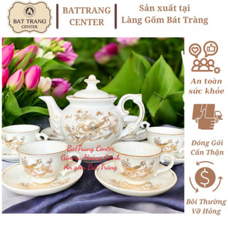 (7 MẪU) Bộ ấm chén pha trà Bát Tràng-men Trắng vẽ Vàng:Vinh Hoa Phú Quý,Làng Quê Việt Nam…dáng Đài Các