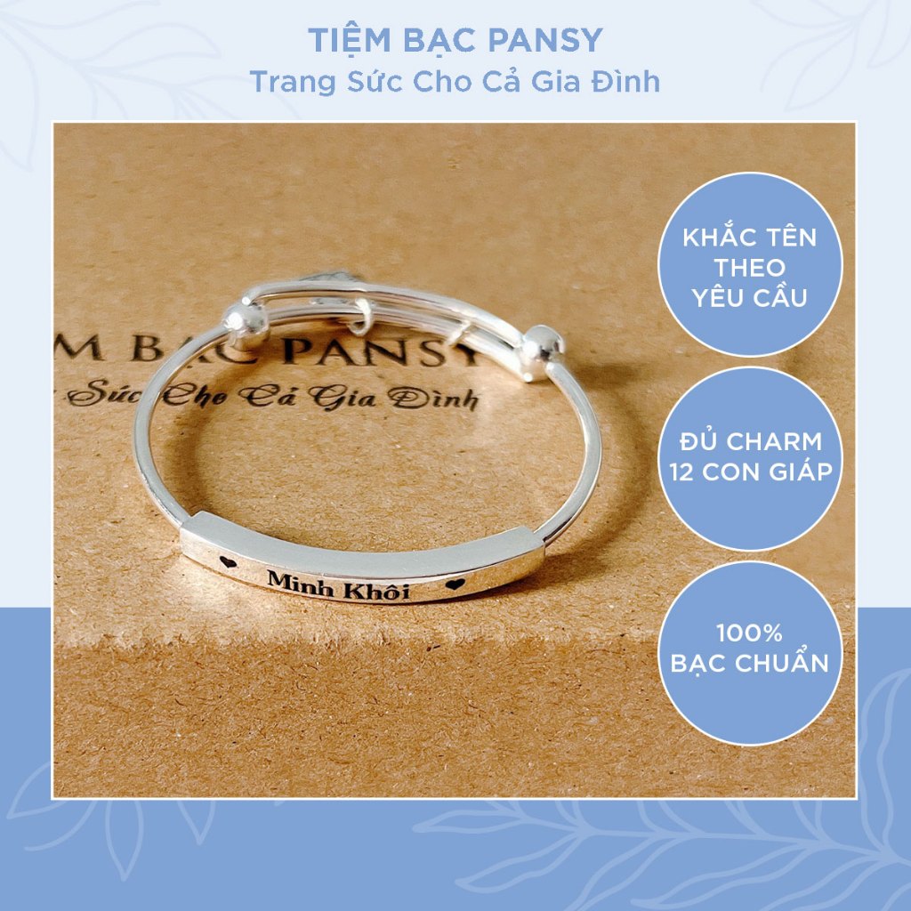 Vòng bạc cho bé khắc tên theo yêu cầu - Vòng vuông đeo tay, lắc đeo chân cho bé điều chỉnh được kích cỡ