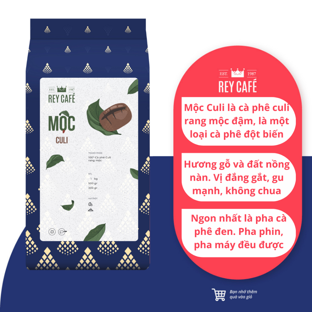 Cà phê rang Mộc Culi - Pha Phin/Máy/Cold Brew - Coffee nguyên chất rang mộc - Thương hiệu Rey Cafe