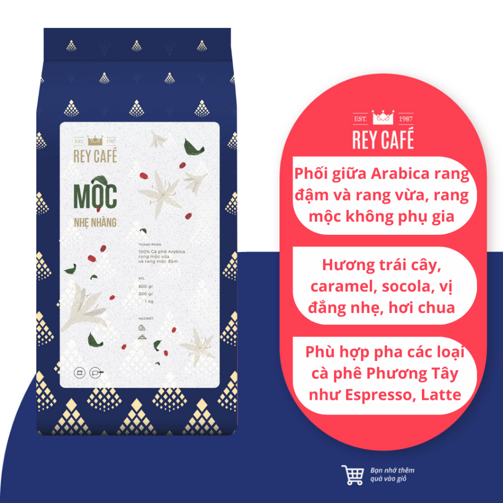 Cà phê rang Mộc Nhẹ Nhàng (Arabica rang vừa & đậm) - Pha Phin Espresso Cold brew - Coffee - Rey Cafe