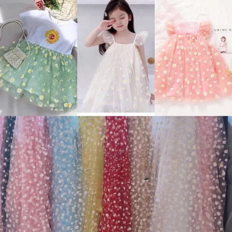Vải voan lưới hoa cúc