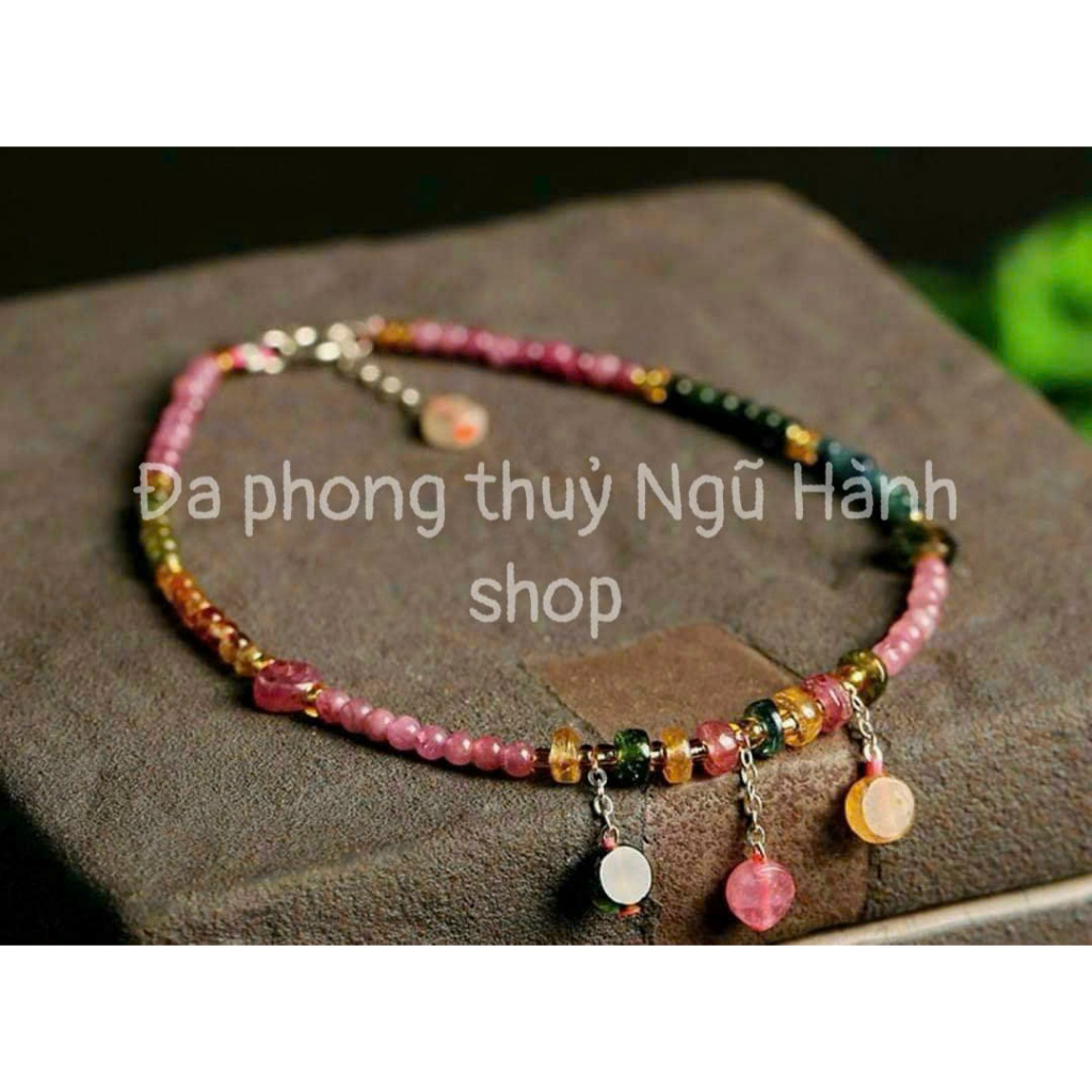 [ FREE SHIP ] Lắc chân đá tour maline chất màu tươi đẹp hạt trong tặng kèm hộp gấm cao cấp