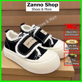 Giày Thể Thao Nữ Phong Cách Hàn Quốc, Giày Quai Dán Vải Canvas Tua Rua Đế Cao 5CM