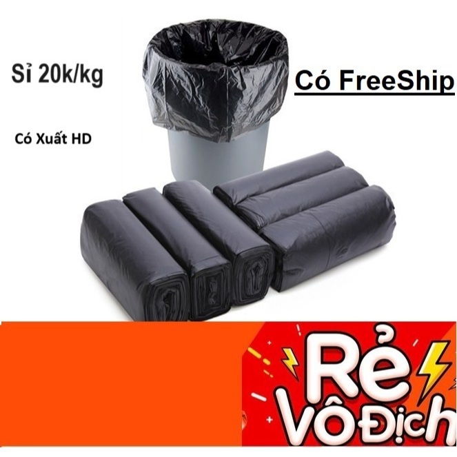 Sỉ 1kg Rác cuộn ĐEN - 3 cuộn / 1 bịch = 1kg [Chọn Size] Chính Hiệu EIG, [ MÀU ĐEN ]