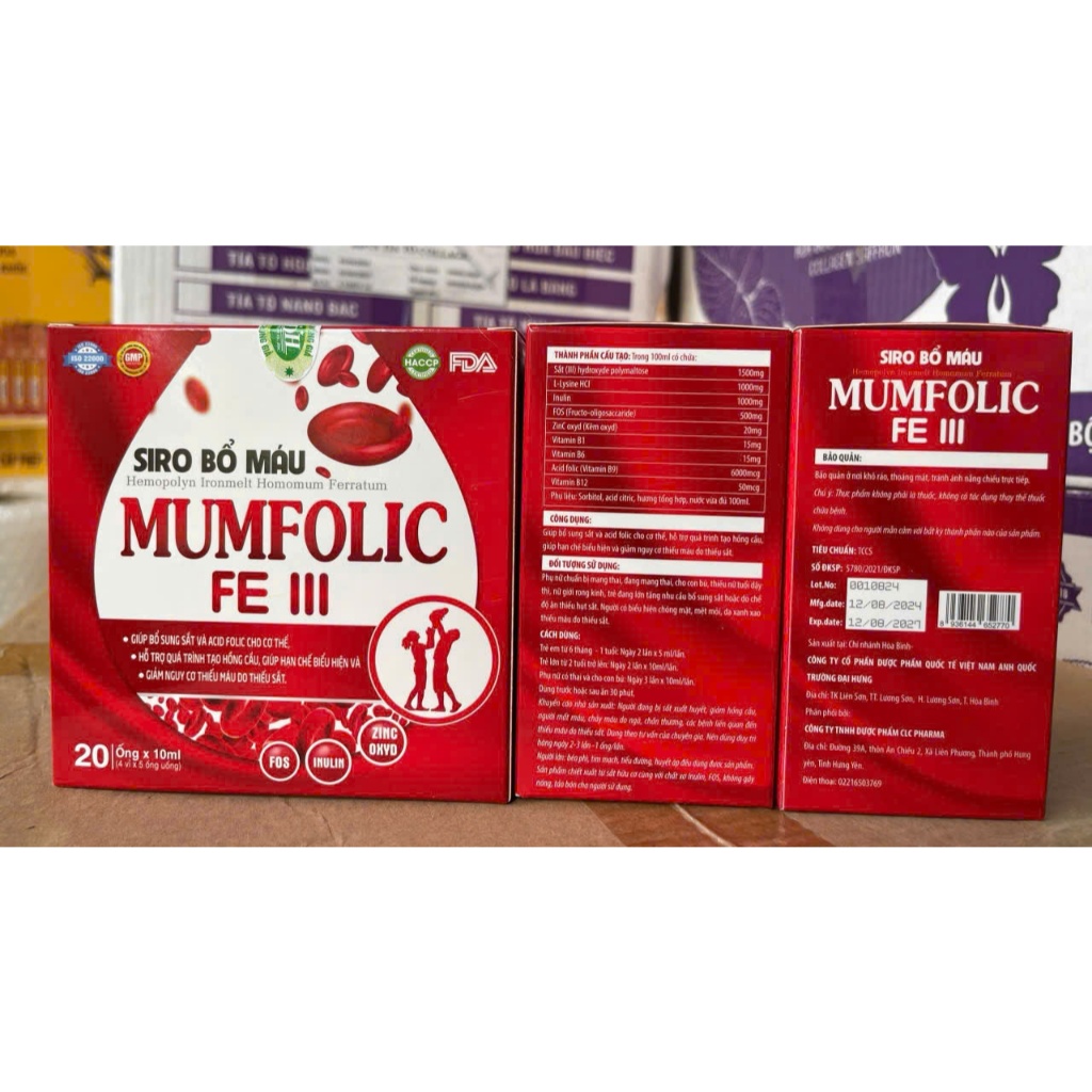 Combo 10 hộp siro bổ máu Mum folic FE bổ sung sắt cho người Thiếu máu hộp 20 ống